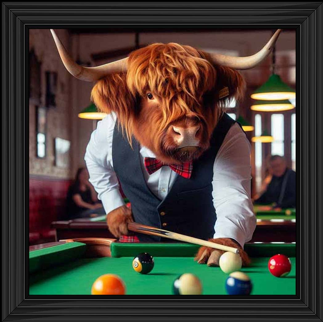 AN2703 Highland Cow Playing Pool – Final Touches