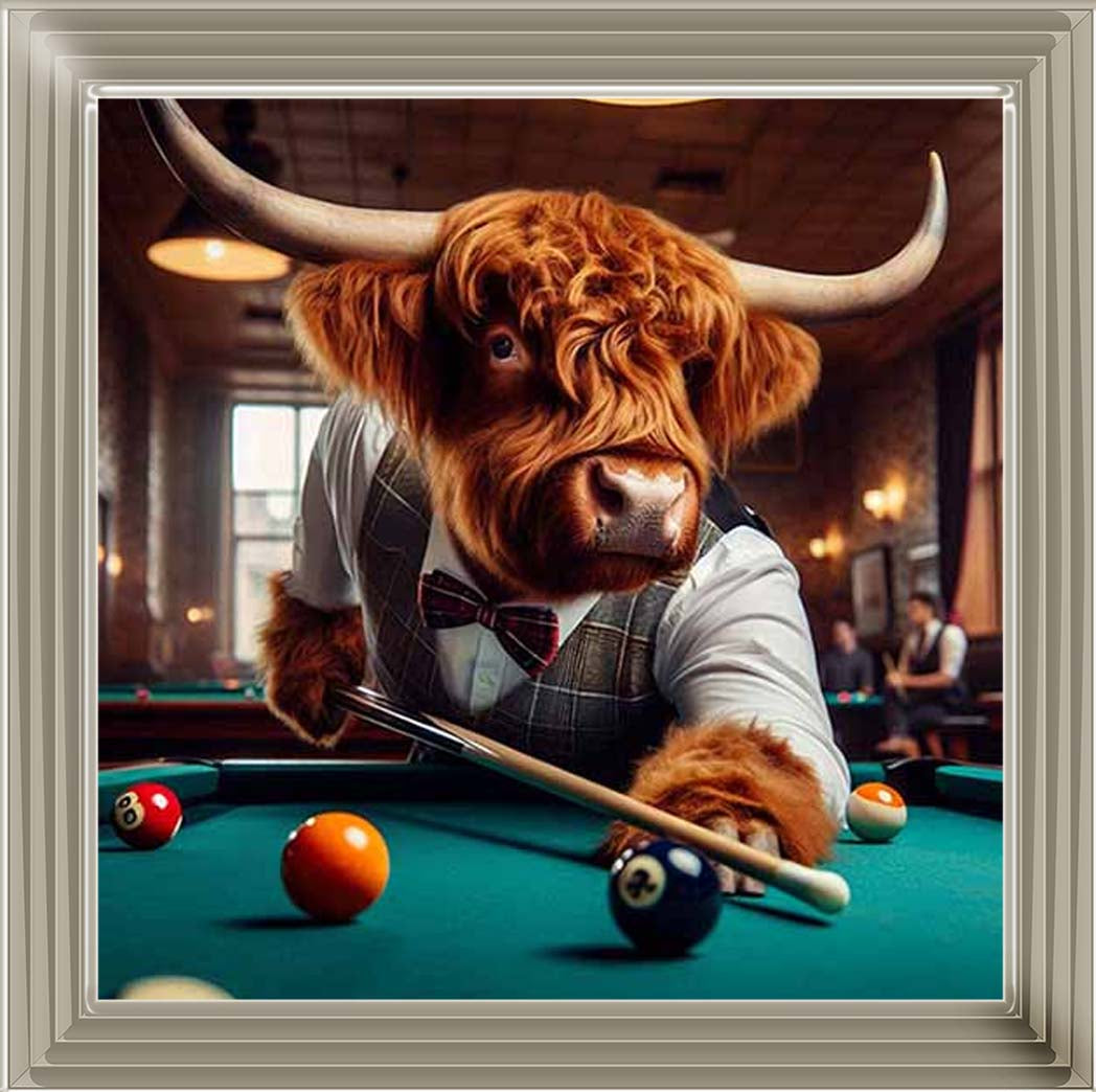 AN2705 Highland Cow Playing Pool || – Final Touches